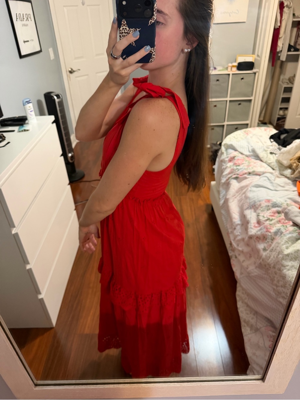 Zara Red Tie-Strap V-Neck Tiered Maxi Dress - Picture 2 of 3